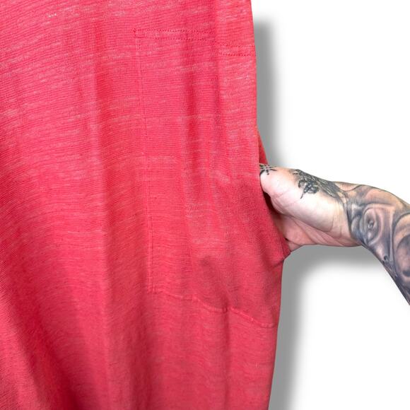 Free People FP Beach Havana Tee Coral Pink Knit High Slit Waterfall Maxi Dress - Picture 5 of 9